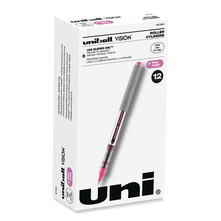 UNI-BALL Stick Roller Ball Pen, Fine 0.7mm, Passion Pink Ink, Gray Barrel, PK12 60384